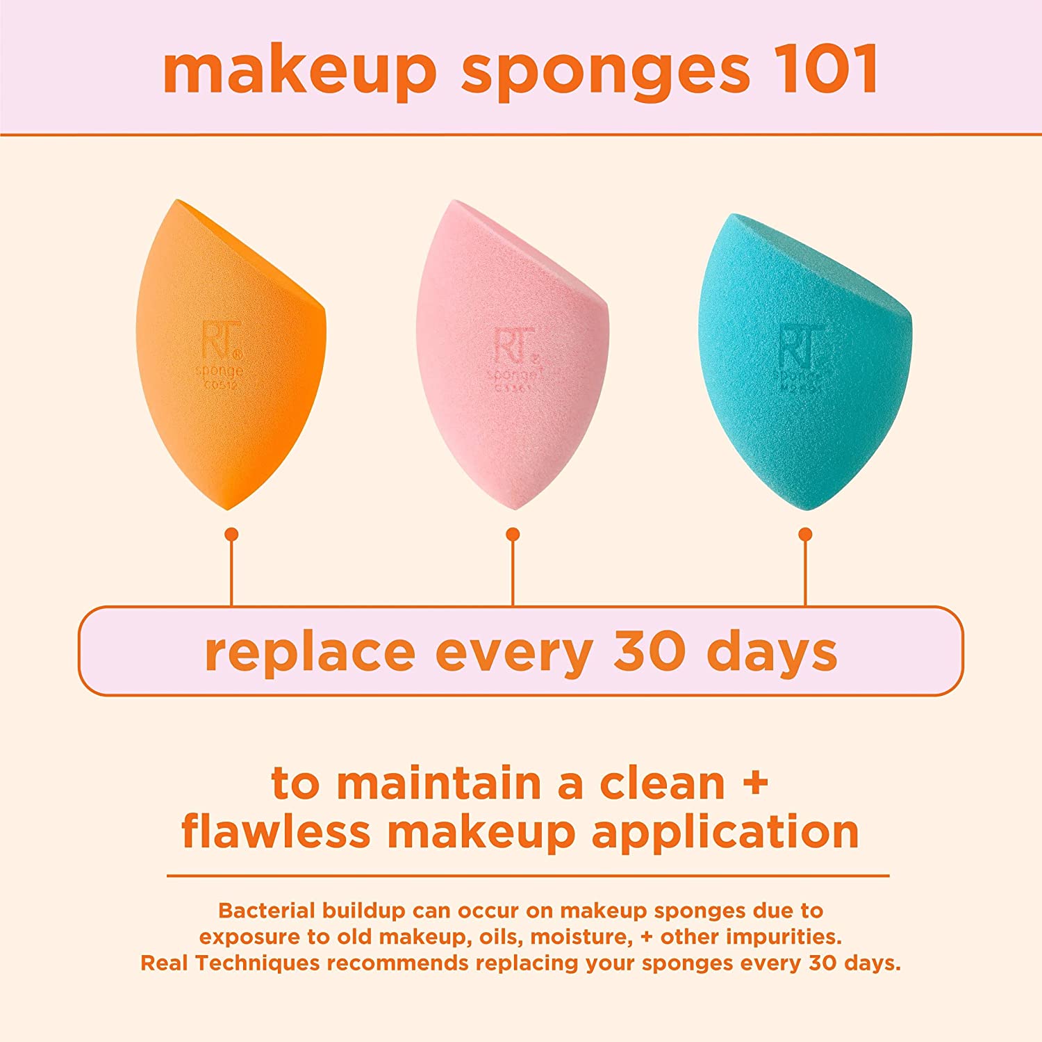 Real Techniques Miracle Complexion Sponge Duo, Makeup Blending Sponge, For Foundation, Offers Light To Medium Coverage, Natural, Dewy Makeup, Orange Sponge, Latex-Free Foam, 2 Count - Image 14